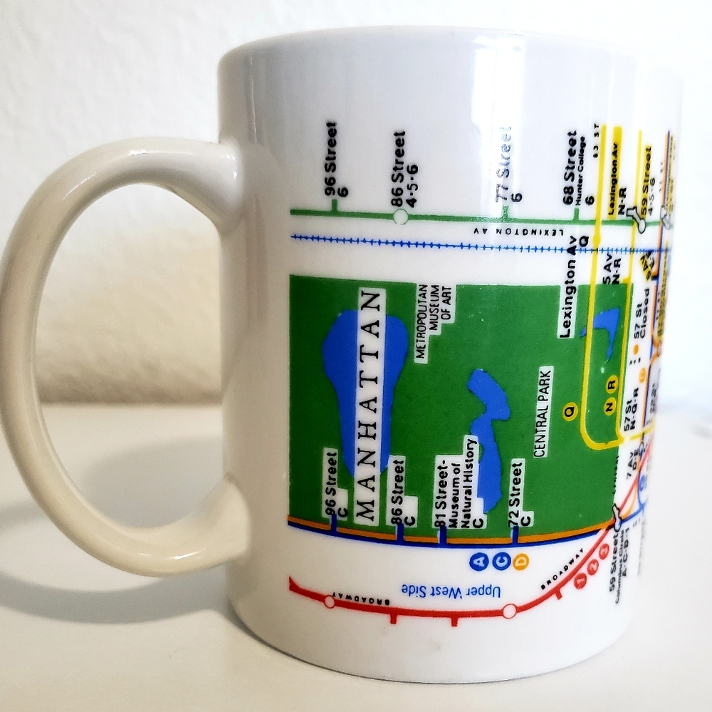 Vintage Manhattan subway system map ceramic mug.